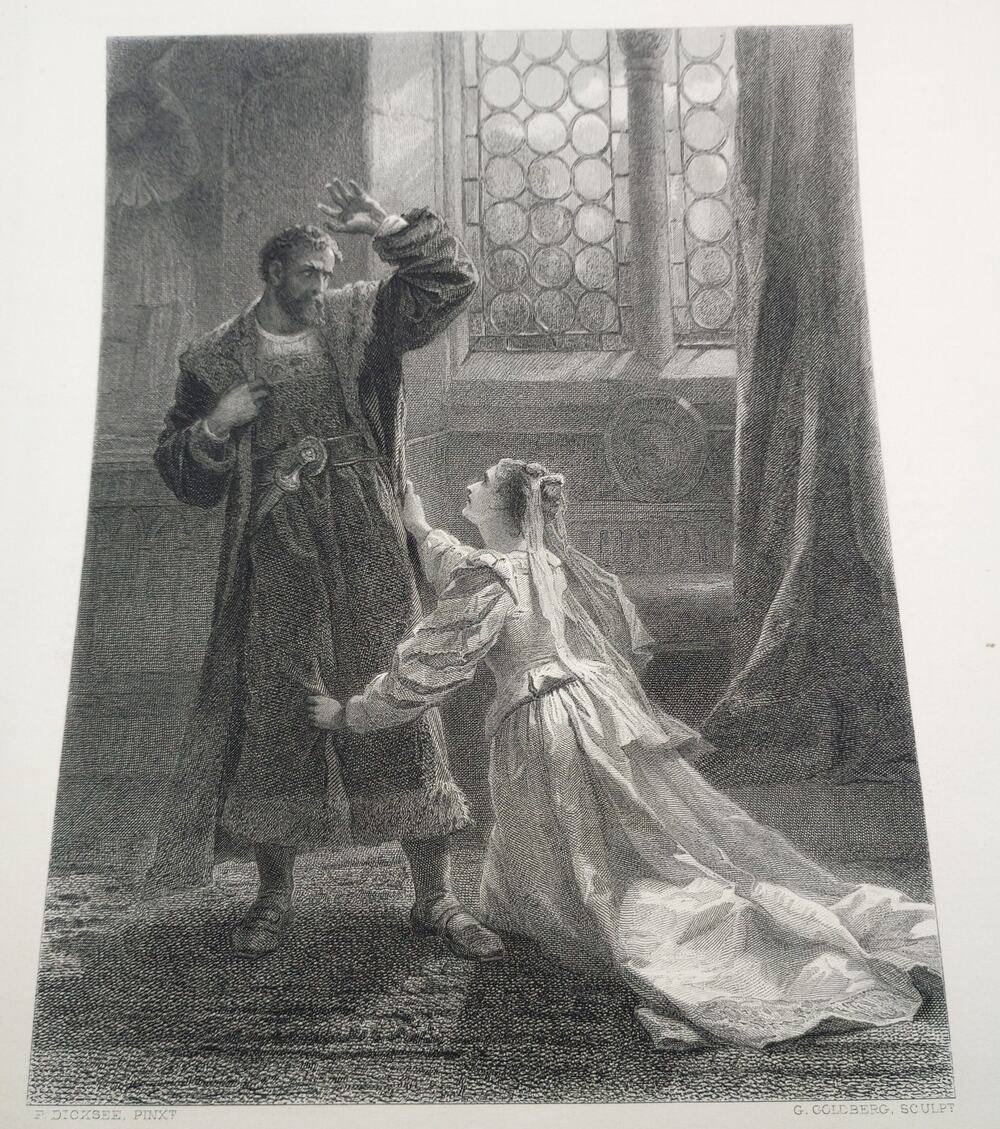 Antique Othello & Desdemona Shakespeare Engraving – Frank Dicksee – G. Goldberg